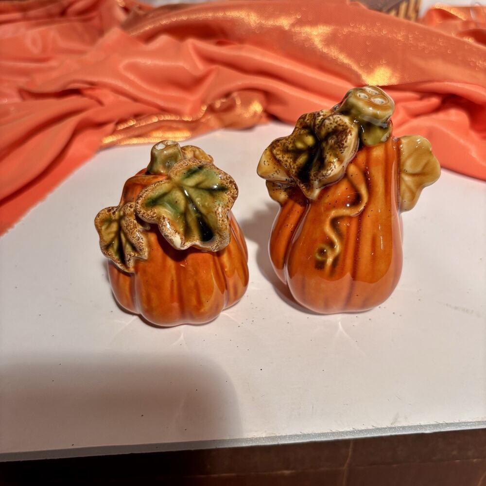 Pumpkin & Gourd Autumn Thanksgiving Fall Salt & Pepper Shakers Set - New - Picture 2 of 6